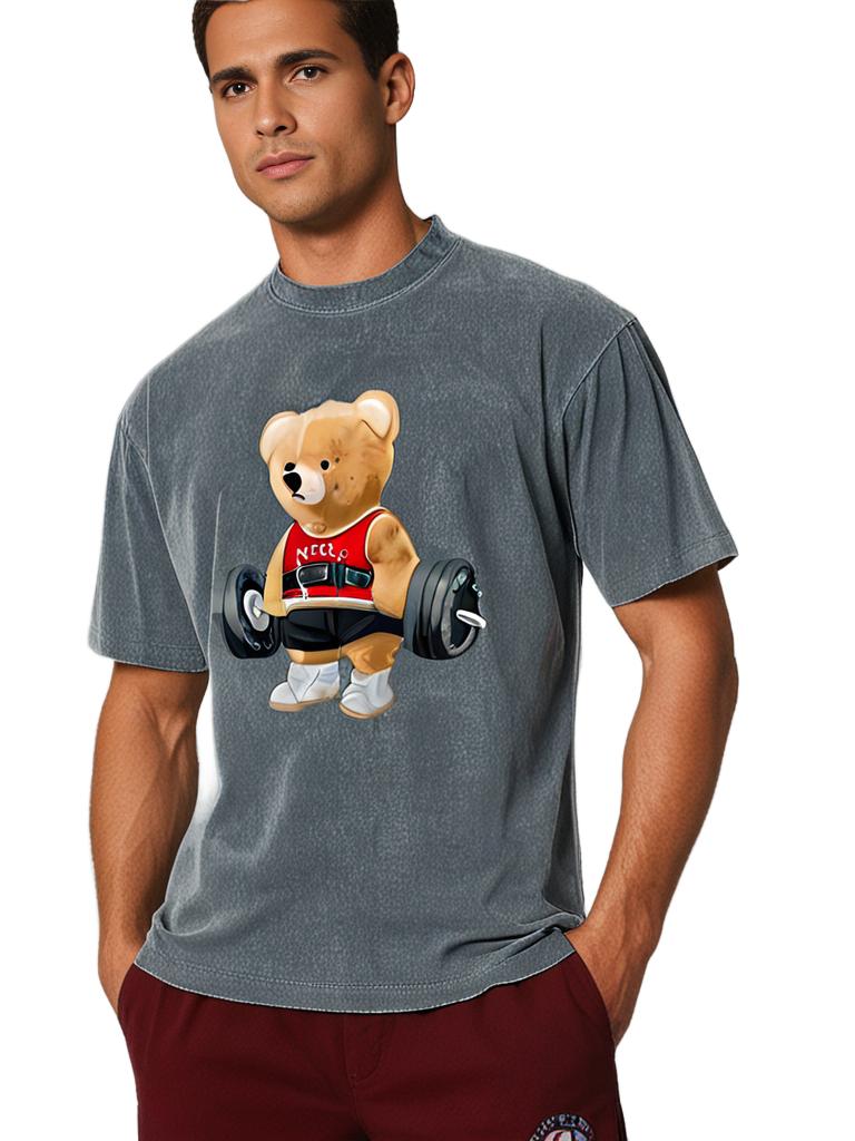 CUTE BEAR LIFTING MEN'S WASHED T - SHIRT - Gymfit