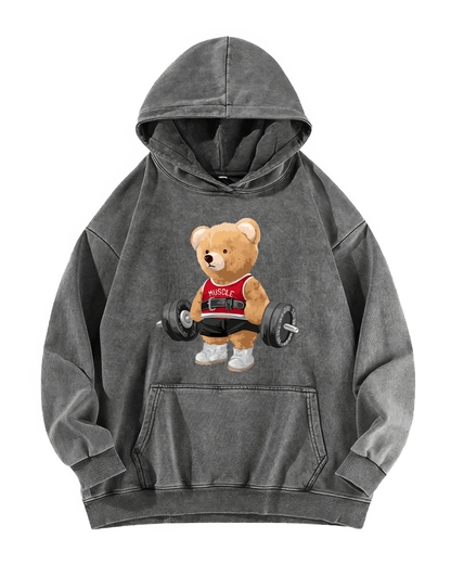 Sweat à capuche délavé ours mignon - Gymfit