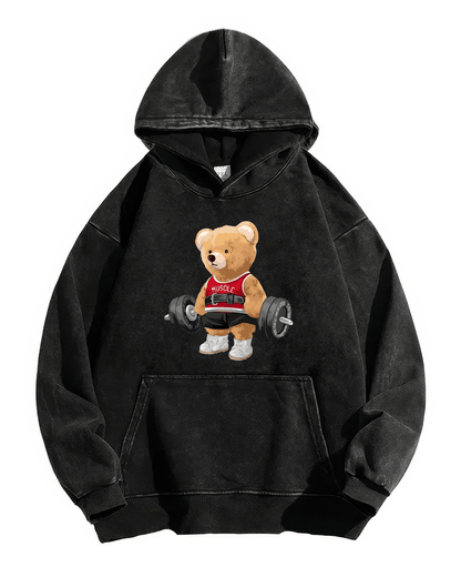 Sweat à capuche ours mignon délavé - Gymfit