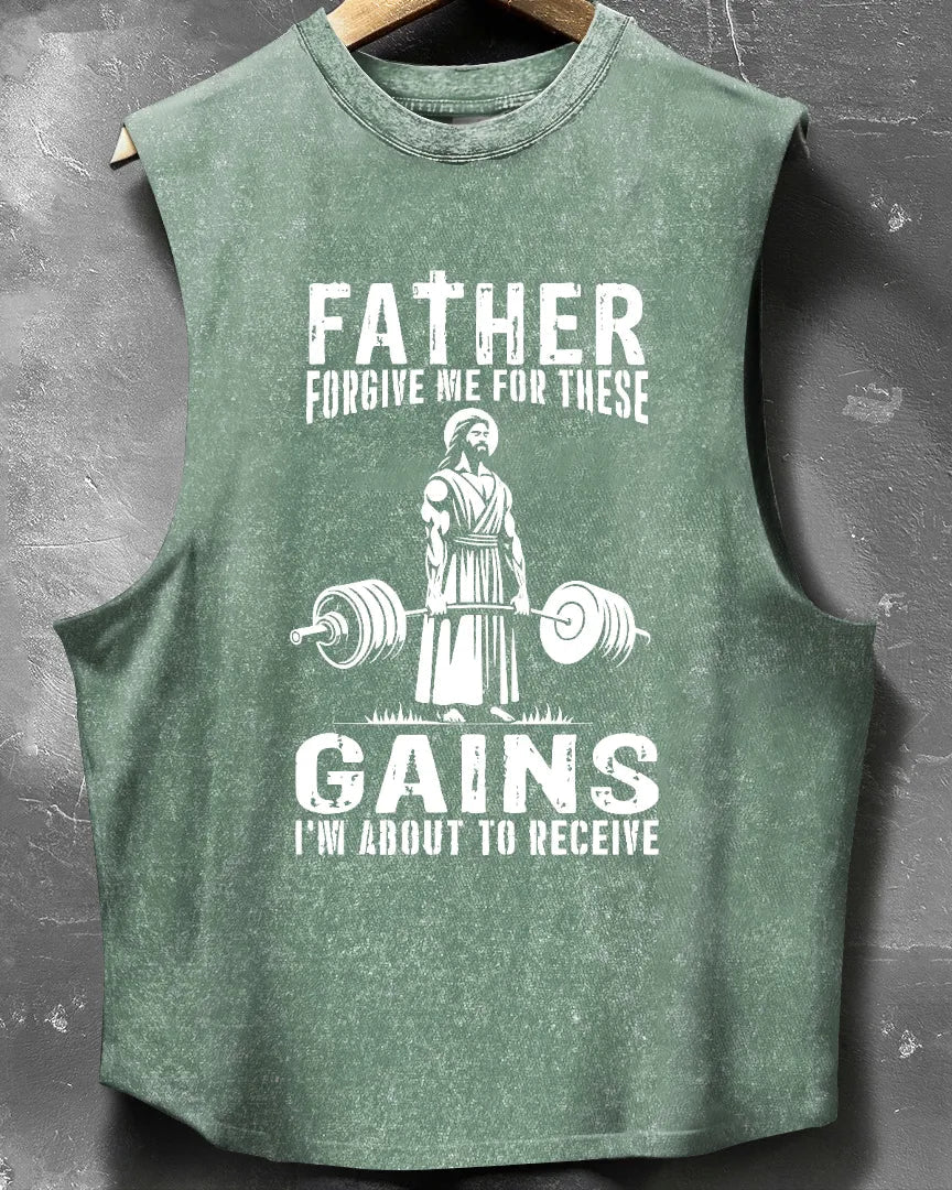 DÉBARDEUR SANS MANCHES DÉLAVÉ FATHER FORGIVE ME - Gymfit