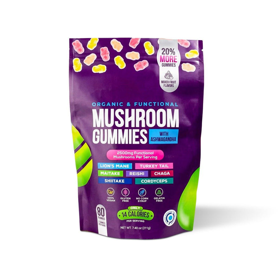 Gummies champignons Focus & Calme – 2500 mg avec Lion’s Mane et Ashwagandha (80 pièces) - Gymfit