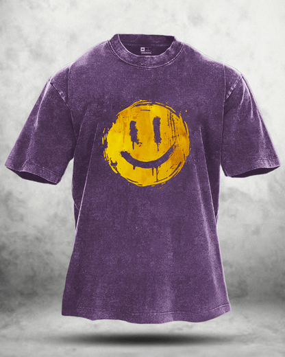 T-SHIRT DÉLAVÉ À SMILEY JOYEUX - Gymfit