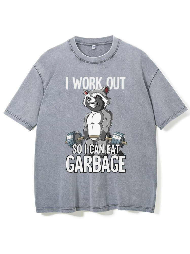 Je m’entraîne pour pouvoir manger n’importe quoi T-shirt de gym délavé - Gymfit