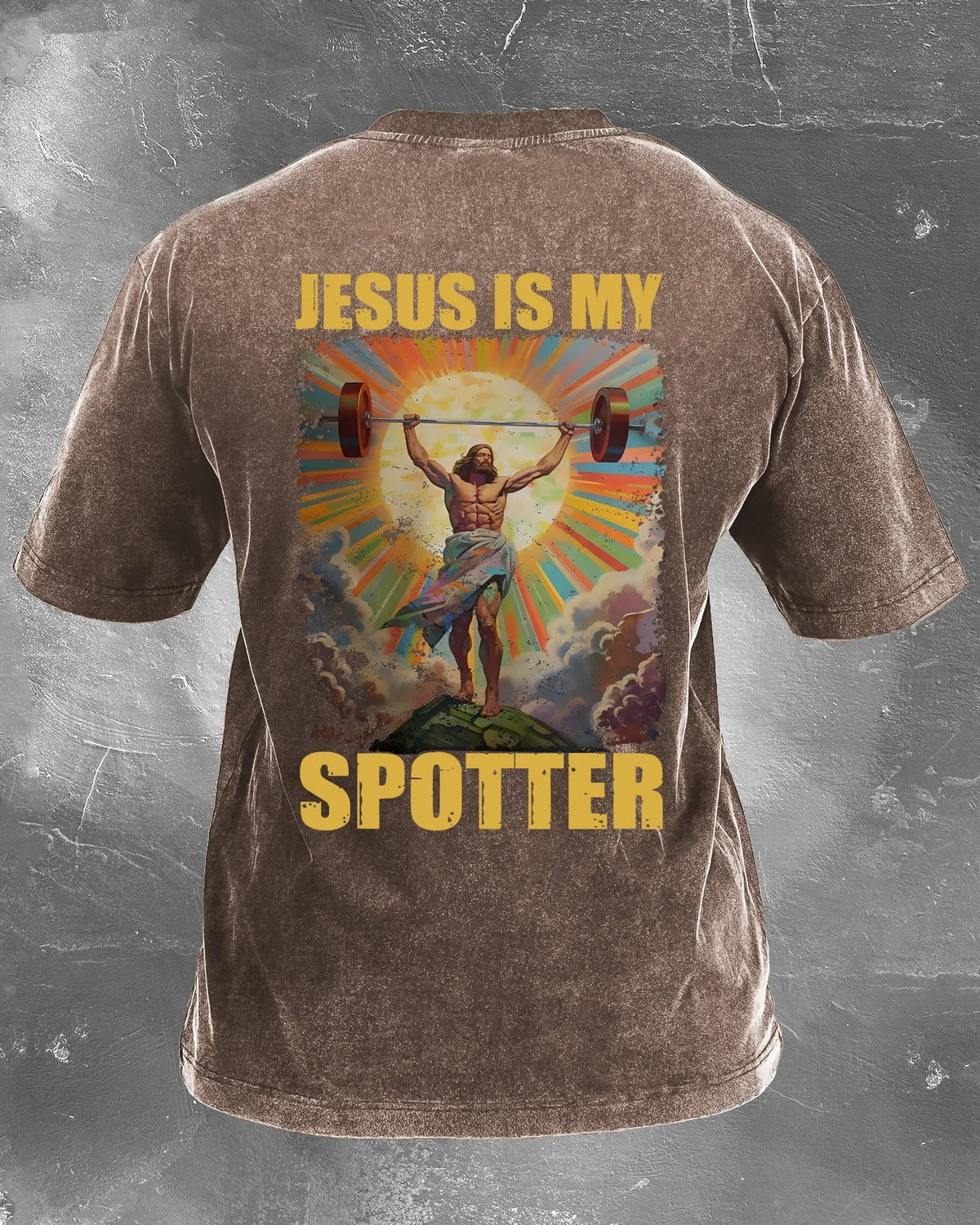 T-shirt lavé « JESUS IS MY SPOTTER » - Gymfit