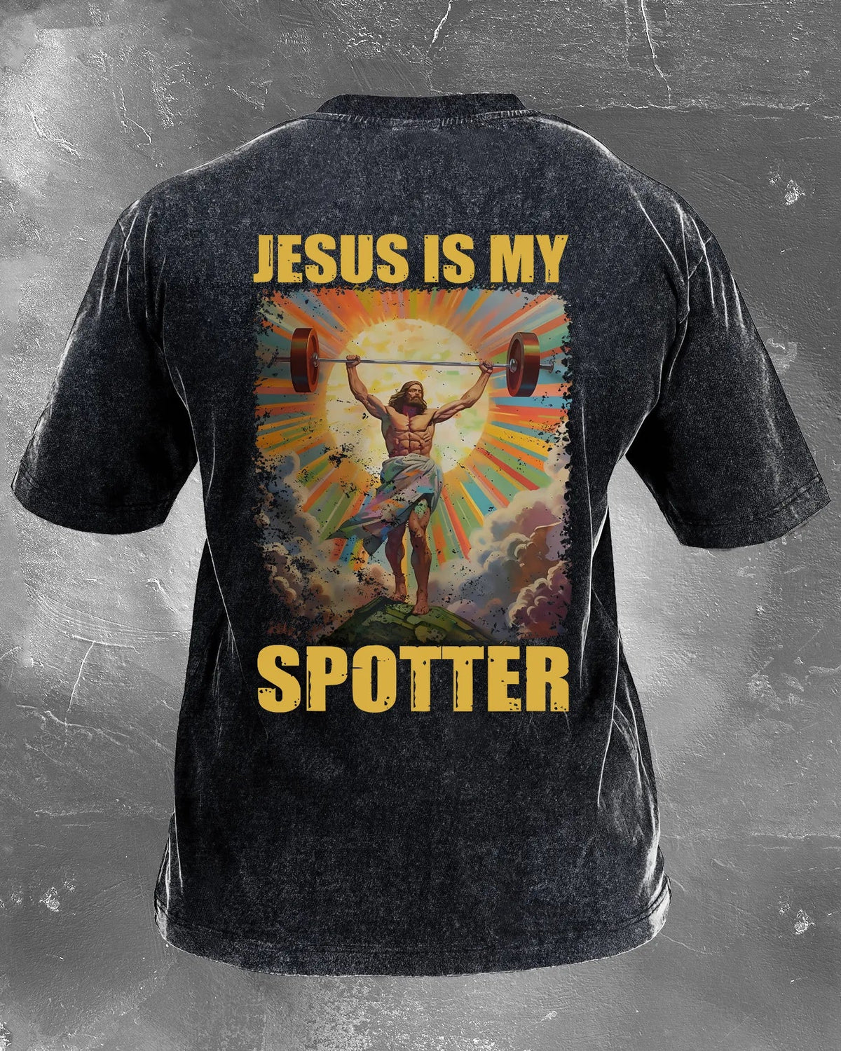 JÉSUS EST MON SPOTTER T-SHIRT DÉLAVÉ - Gymfit