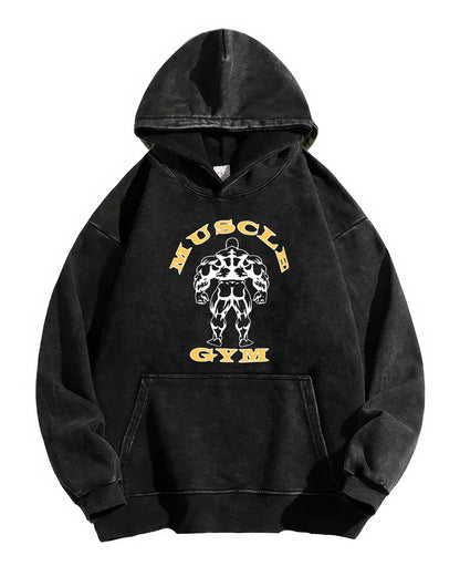 Sweat à capuche lavé MUSCLE GYM - Gymfit
