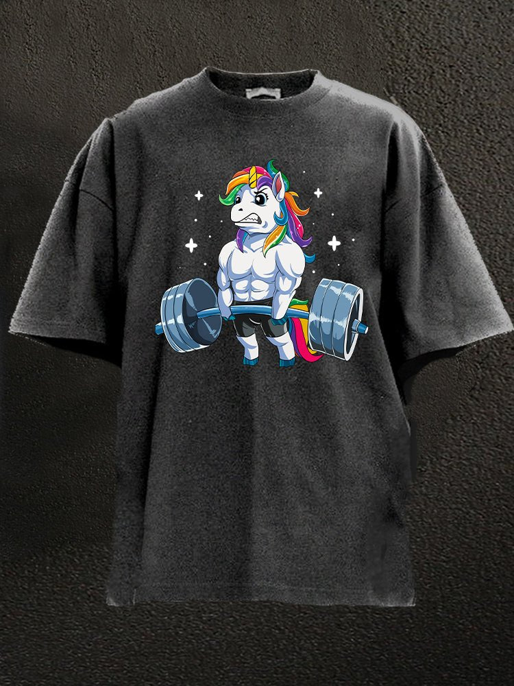 T-shirt de gym délavé licorne haltérophile - Gymfit