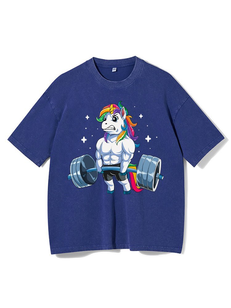 T-shirt de gym délavé Licorne haltérophile - Gymfit